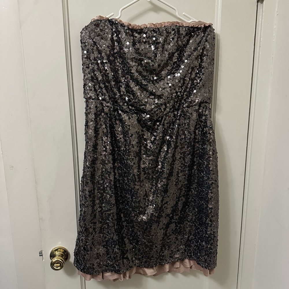 DKNY Strapless Black Sequin Dress